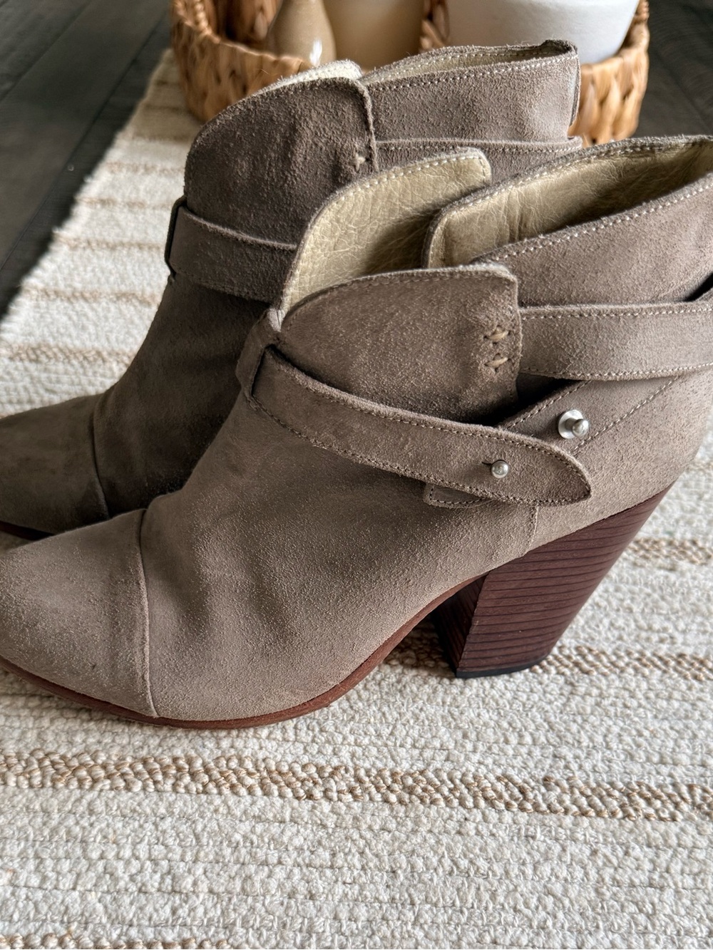 Rag & Bone Suede Harness Ankle Boots Taupe Size 40 Made in Italy